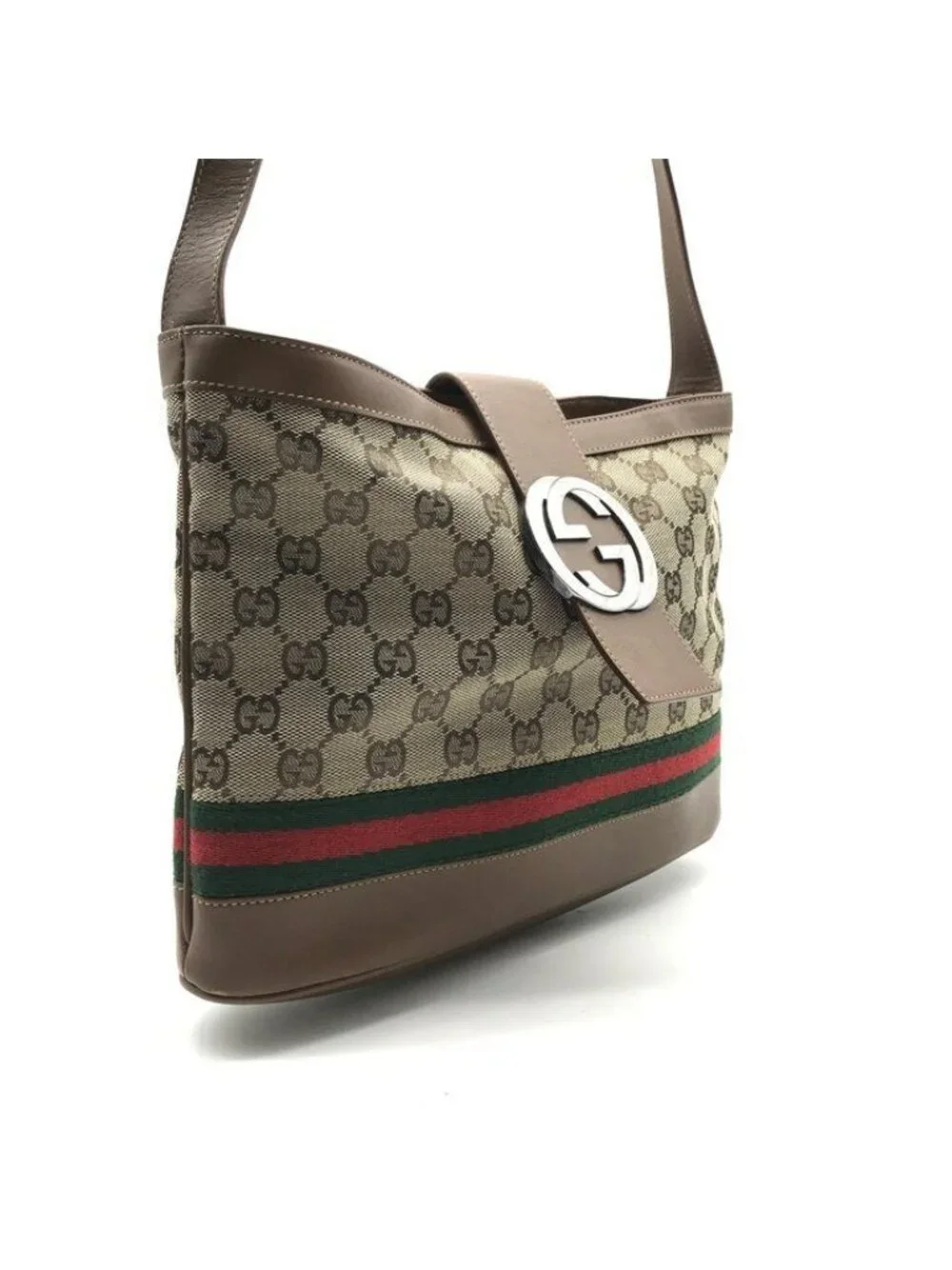 Gucci Interlocking G Sherry Line Obdia Canvas Leather Shoulder Bag Crossbody